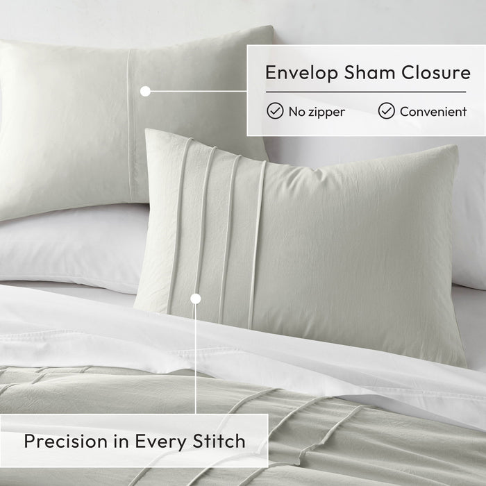 Porter - Soft Washed Pleated Comforter Set - Silver - Simple Home Plus