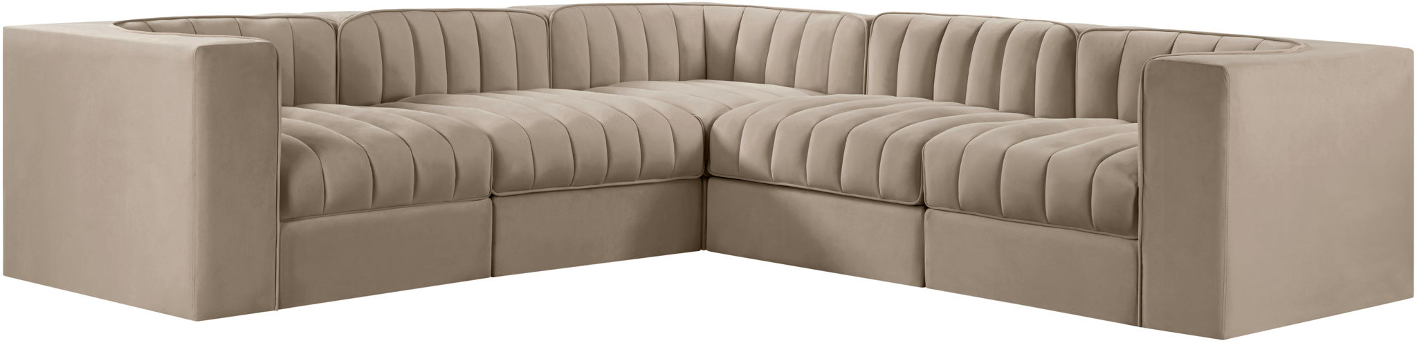 Rummi - Symmetrical Velvet Performance Fabric Upholstered 5 Piece Modular Sectional - Simple Home Plus