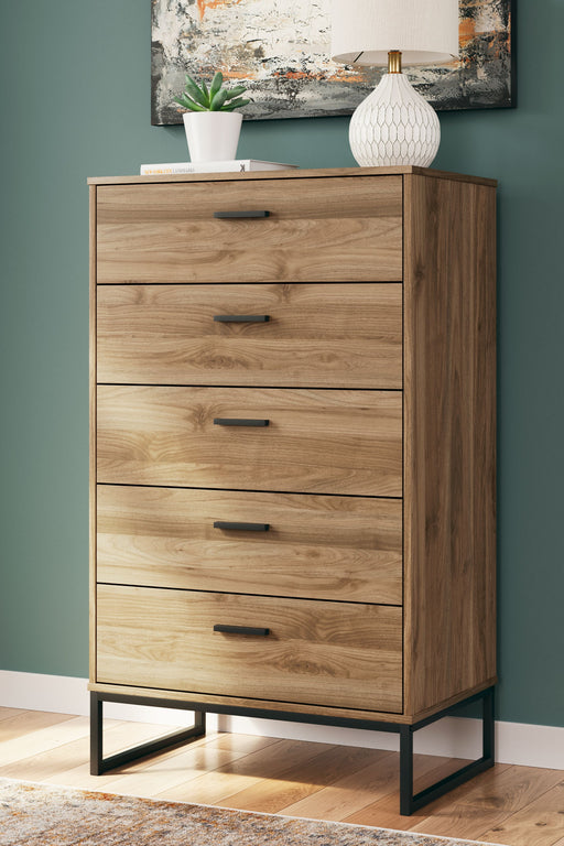 Deanlow - Honey - Five Drawer Chest - Simple Home Plus