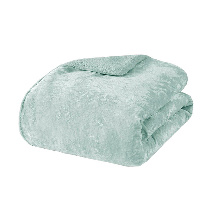Mira - 3 Piece Full/Queen Crushed Velvet Sherpa Reversible Comforter Set - Aqua - Simple Home Plus