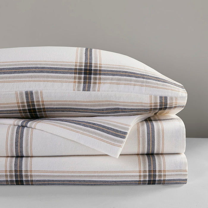 Flannel - 4 Piece Queen Sheet Set - Tan Plaid - Simple Home Plus