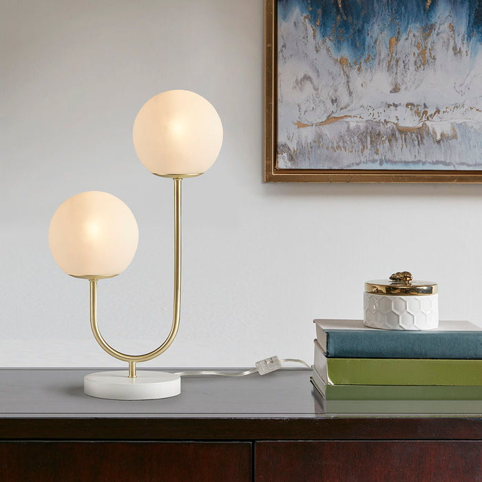 Zusa - Metal 2 Light Globe Table Lamp - Gold / White - Simple Home Plus
