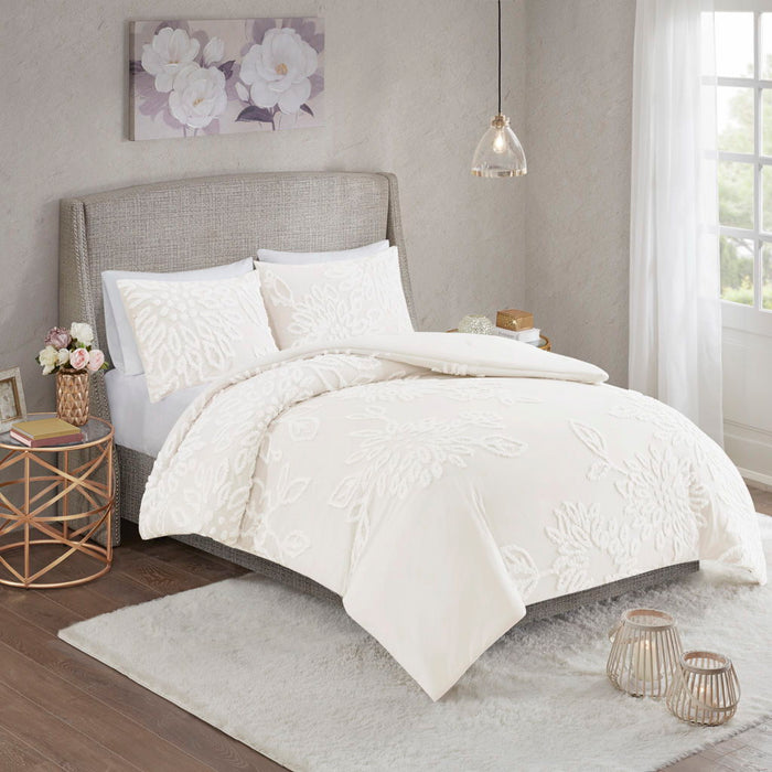 Veronica - 3 Piece Tufted Floral Comforter Set - Off White - Simple Home Plus