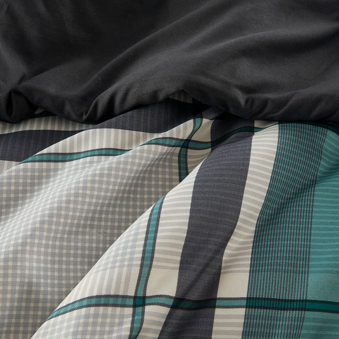 Robbie - 7 Piece Twin Plaid Comforter Set With Bed Sheets - Teal / Black - Simple Home Plus