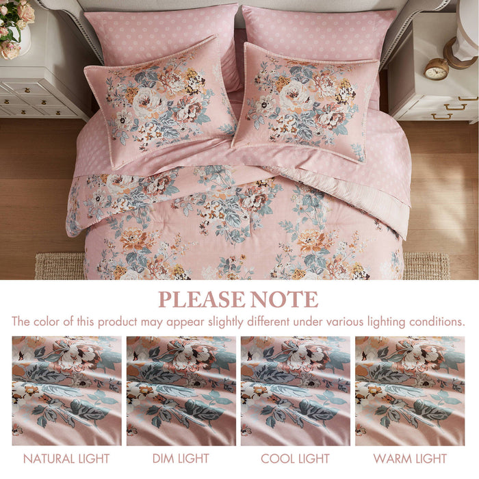 Heather - California King 7 Piece Vintage-Inspired Floral Print - Pink - Simple Home Plus