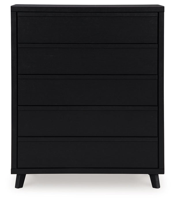 Danziar - Black - Five Drawer Wide Chest - Simple Home Plus