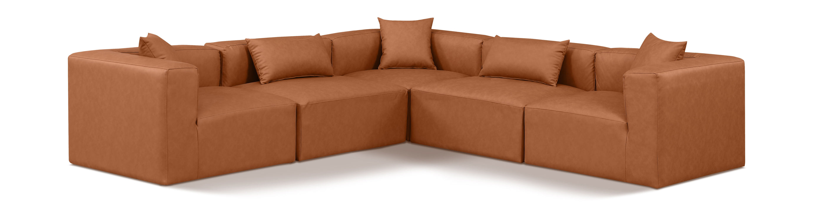 Cube - 5 Piece Modular Corner Sectional - Cognac - Simple Home Plus