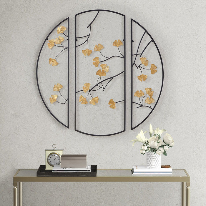 Golden Gingko Leaves - Wall Decor (Set of 3) - Black / Gold - Simple Home Plus