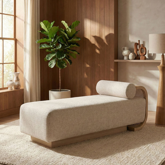 Zephyr - Linen Textured Fabric Upholstered Chaise - Painted Natural Base - Simple Home Plus