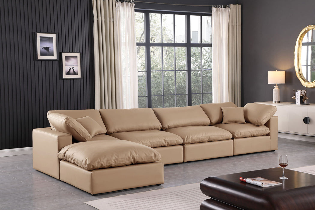 Comfy - 5 Piece Faux Leather Modular Sectional With Chaise - Tan - Simple Home Plus