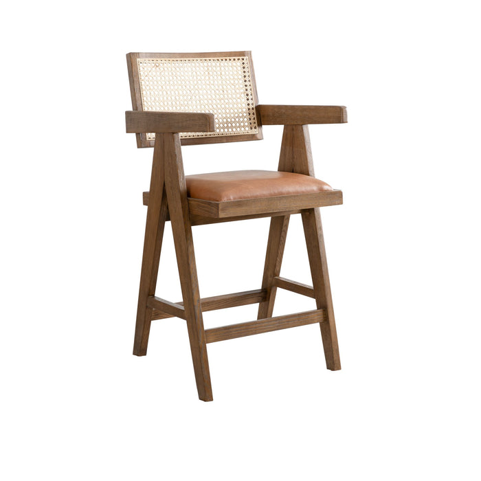 Harley - Nutmeg Brown Solid Wood And Rattan Upholstered 26" Counter Height Barstool - Simple Home Plus