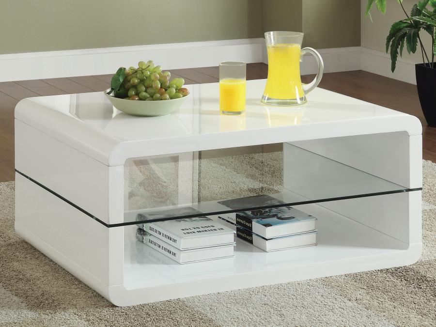 Elana - 1-Shelf Rectangular Coffee Table - White High Gloss - Simple Home Plus