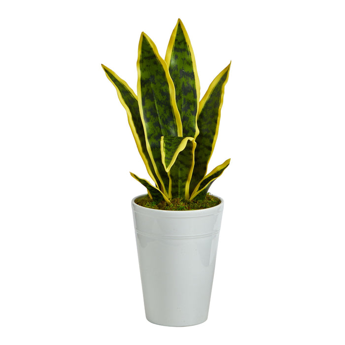 18" Sansevieria Artificial Plant in White Planter