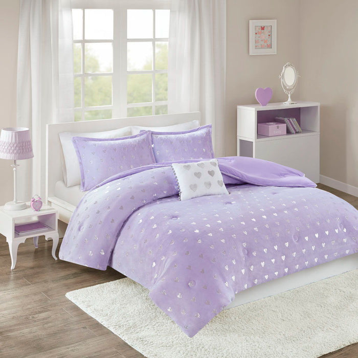 Rosalie - Metallic Printed Comforter Set - Purple / Silver - Simple Home Plus