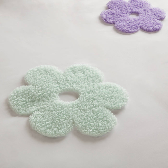 Gracie - Floral Reversible Tufted Chenille Duvet Cover Set - White / Purple - Simple Home Plus