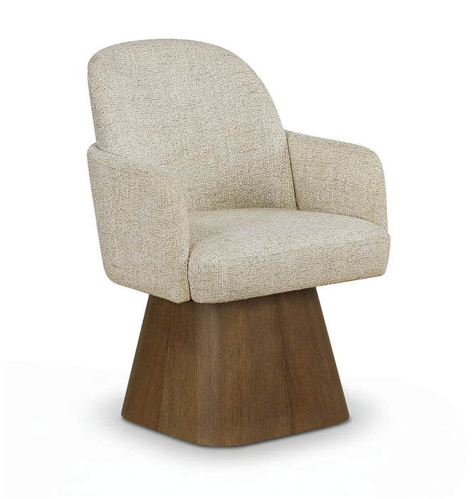 Marlowe - Linen Textured Fabric Upholstered Swivel Dining Arm Chair - Stained Brown - Simple Home Plus