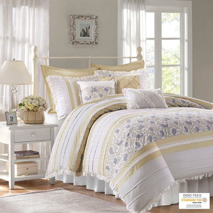 Dawn - California King 9 Piece Comforter Set - Yellow - Simple Home Plus