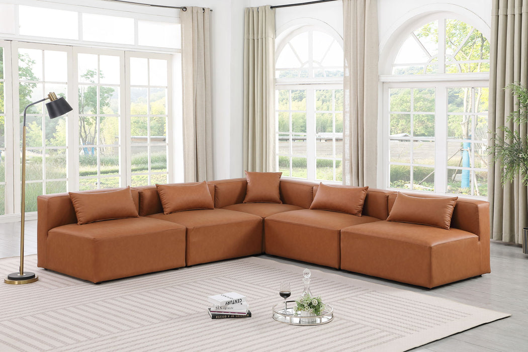 Cube - 5 Piece Modular Corner Armless Sectional - Cognac - Simple Home Plus