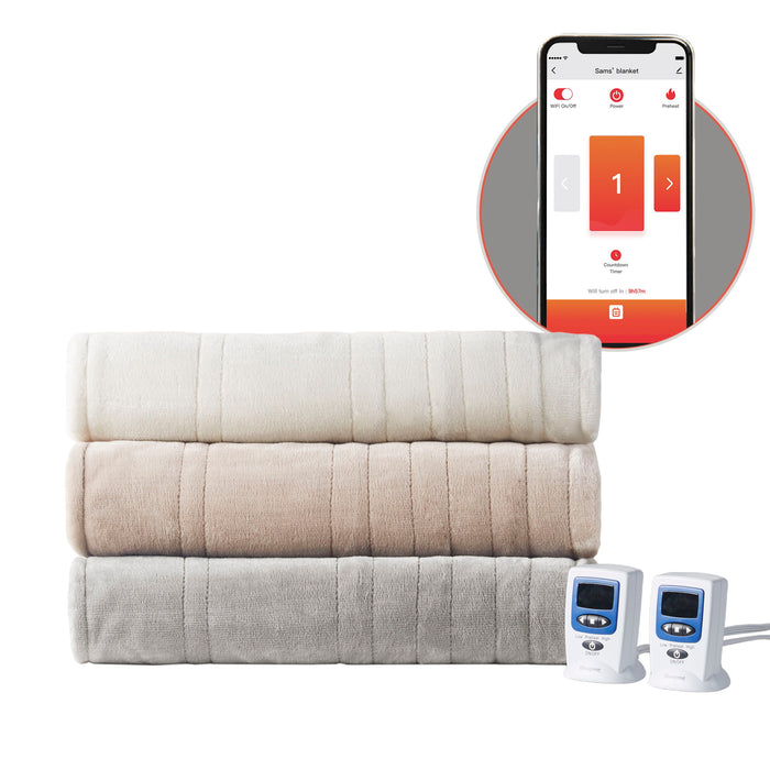 Microplush - Queen Heated Blanket With Wifi Technology - Gray - Simple Home Plus