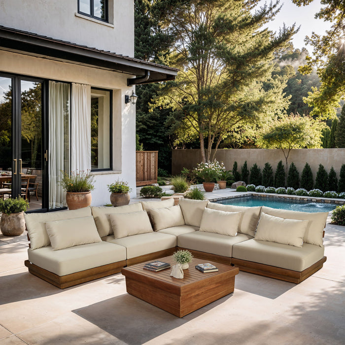 Mirella - 5 Piece Water Resistant Fabric Upholstered Outdoor Patio Modular Sectional - Simple Home Plus
