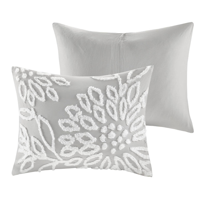 Veronica - 3 Piece Tufted Floral Comforter Set - Gray / White - Simple Home Plus