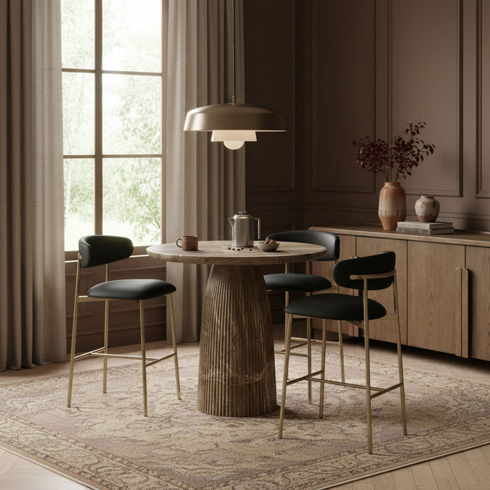 Lupita - Vegan Leather Upholstered Bar Stool With Brushed Gold Frame (Set of 2) - Simple Home Plus