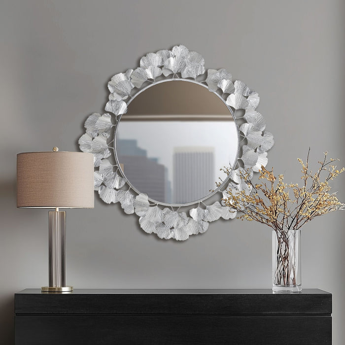 Eden - Eden Gingko Leaf Round Wall Mirror 30.5" - Silver - Simple Home Plus