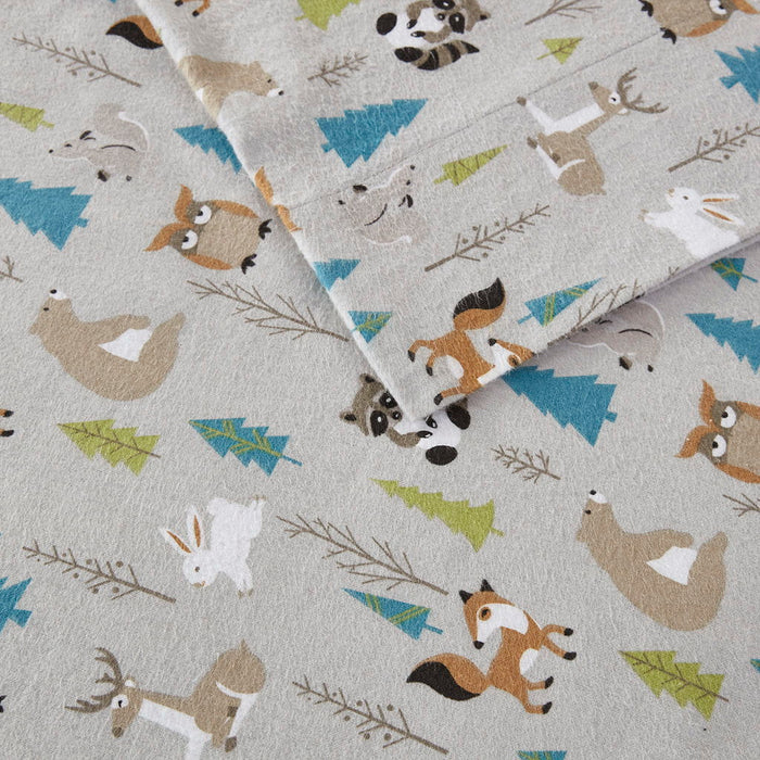 Cozy Flannel - Queen Printed Sheet Set - Multi Forest Animals