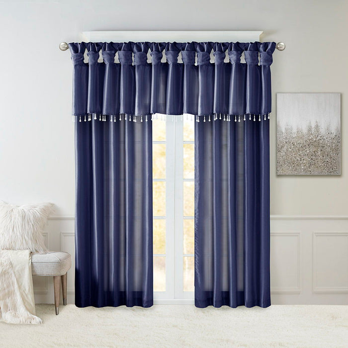 Emilia - Lightweight Valance With Beads - Navy - Simple Home Plus