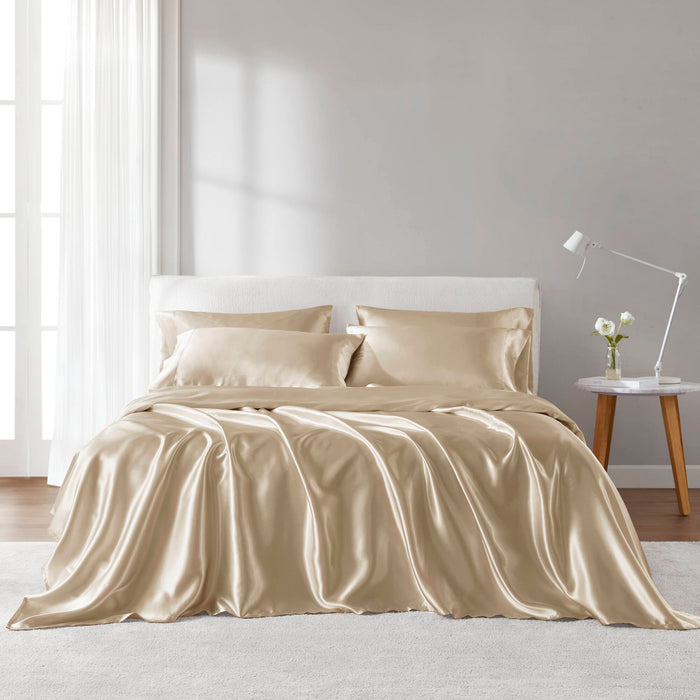 Satin - 6 Piece Full Luxury Sheet Set - Champagne - Simple Home Plus