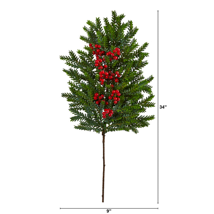 34" Pine and Berries Artificial Hanging Plant (Set of 3)
