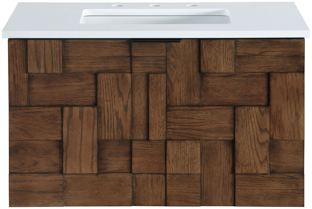 Leonardo - Engineered Stone And Solid Wood 24" Wall Mounted Bathroom Vanity - Simple Home Plus