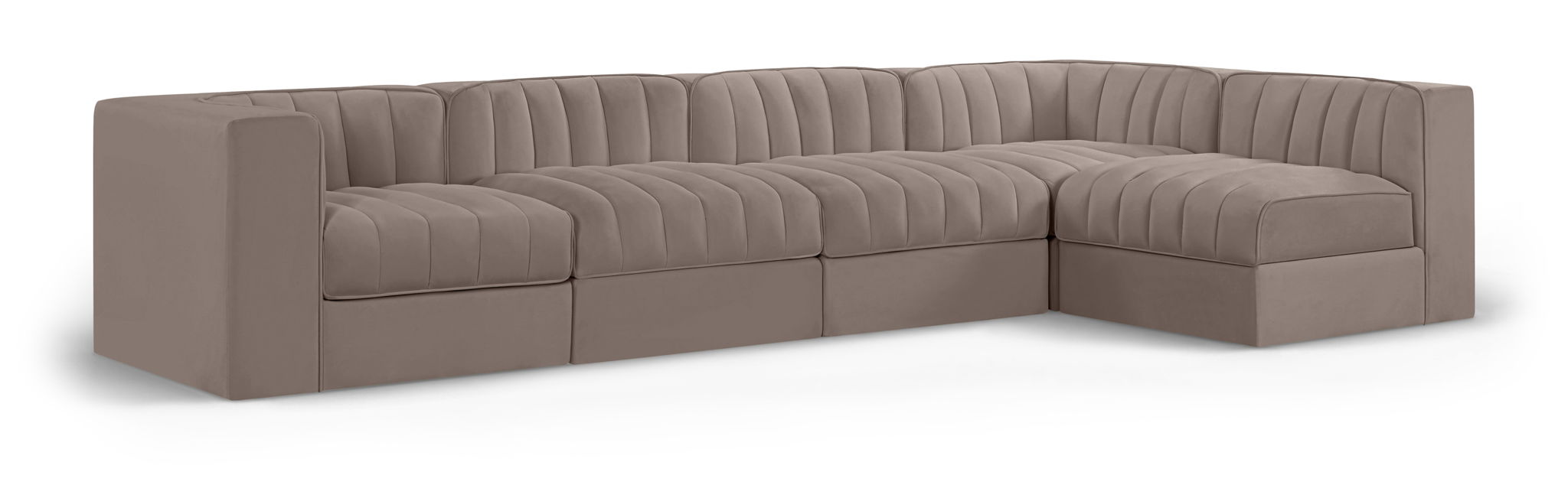 Rummi - Velvet Performance Fabric Upholstered 5 Piece Modular Sectional, L-Shaped (Right) - Simple Home Plus