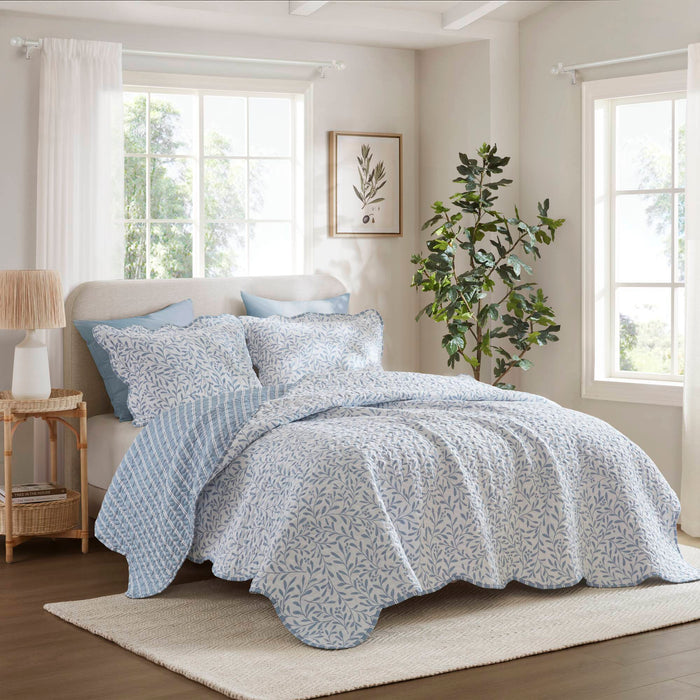 Darcy - 3 Piece Print Quilt Set - Blue - Simple Home Plus