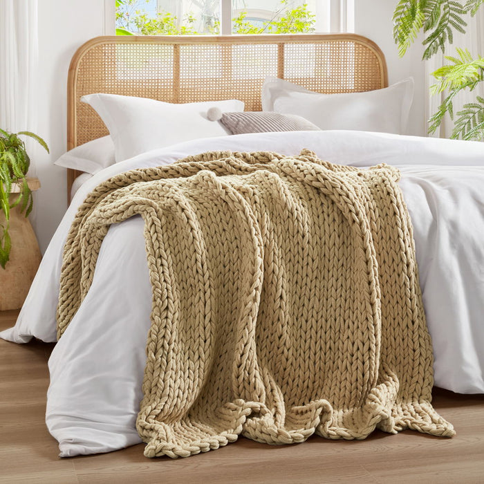 Chunky Double Knit - Handmade Throw - Tan - Simple Home Plus