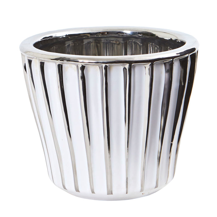6" White Vase with Silver Trimming