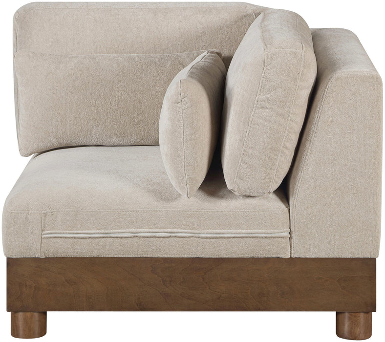 Turin - Chenille Fabric Upholstered Modular Corner Chair - Taupe / Brown Walnut - Simple Home Plus