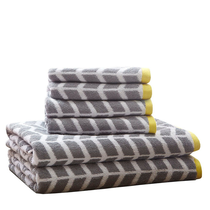 Nadia - 6 Piece Jacquard Towel Set - Gray - Simple Home Plus