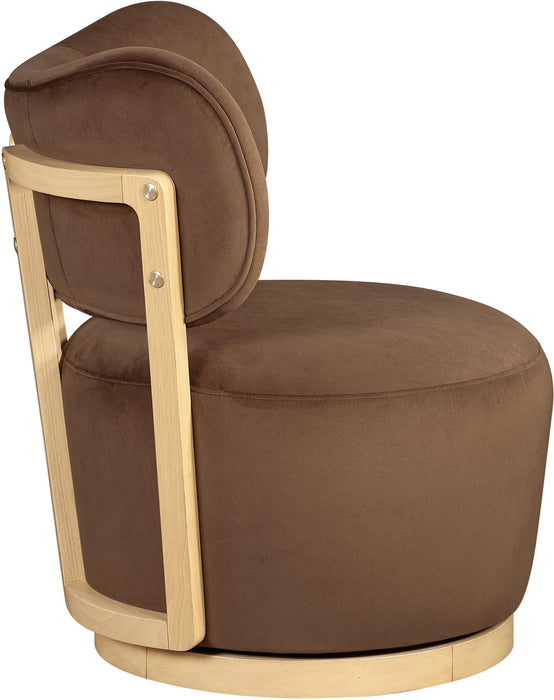 Elara - Velvet Upholstered Swivel Accent Chair - Stained Natural - Simple Home Plus