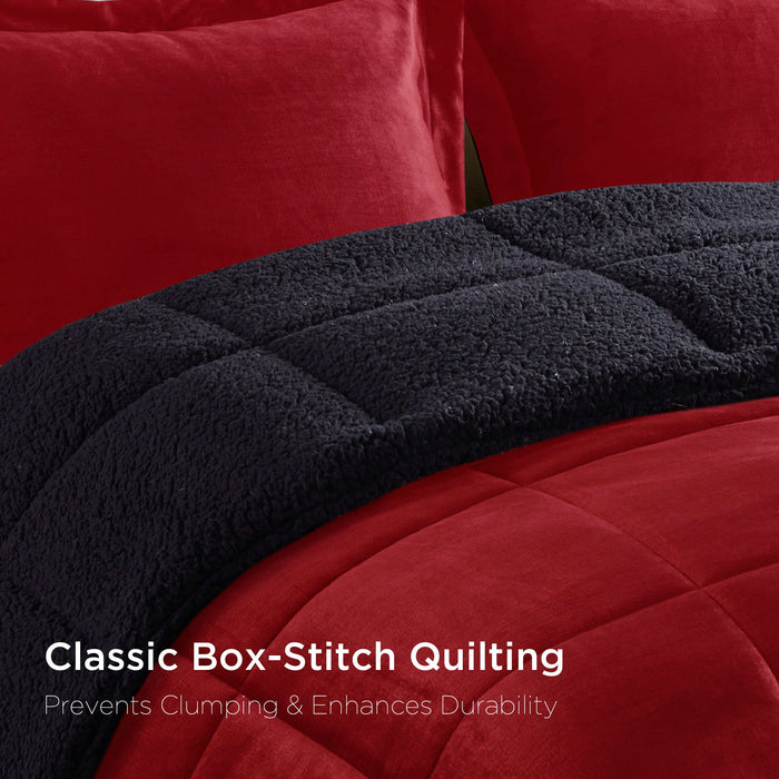 Alton - King Down Alternative Comforter Set - Red / Black - Simple Home Plus