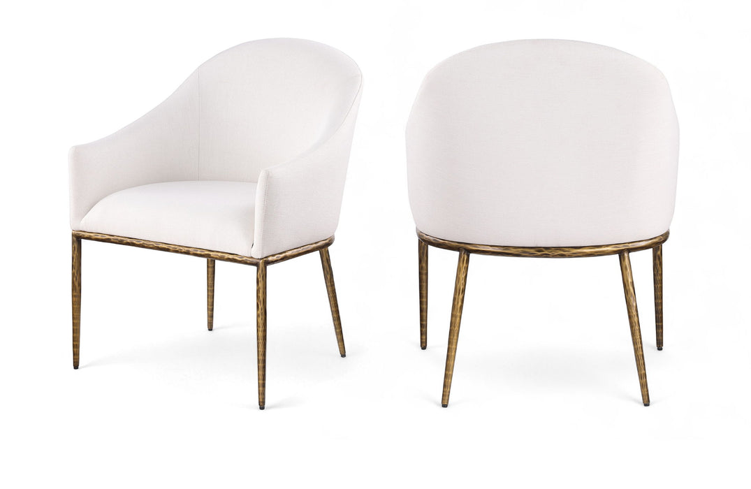 Ferro - Linen Textured Performance Fabric Upholstered Dining Arm Chair - Cream / Brushed Gold - Simple Home Plus
