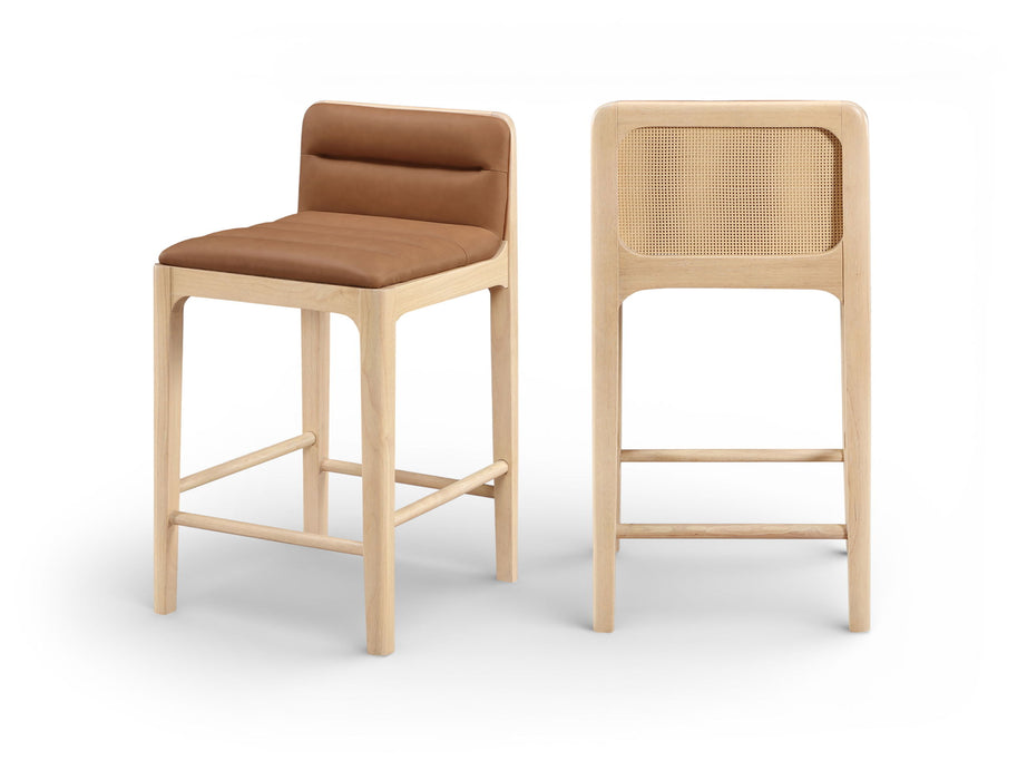 Ellis - Vegan Leather Upholstered Counter Stool (Set of 2) - Natural Base - Simple Home Plus