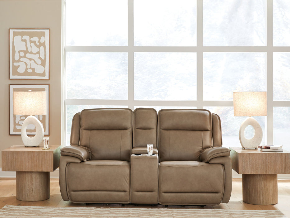 Glencroft - Power Reclining Loveseat With Console / Adjustable Headrest - Sahara - Simple Home Plus