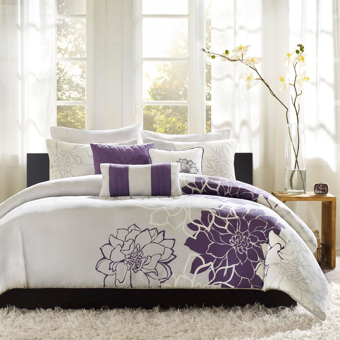 Lola - King 6 Piece Printed Duvet Cover Set - Purple - Simple Home Plus