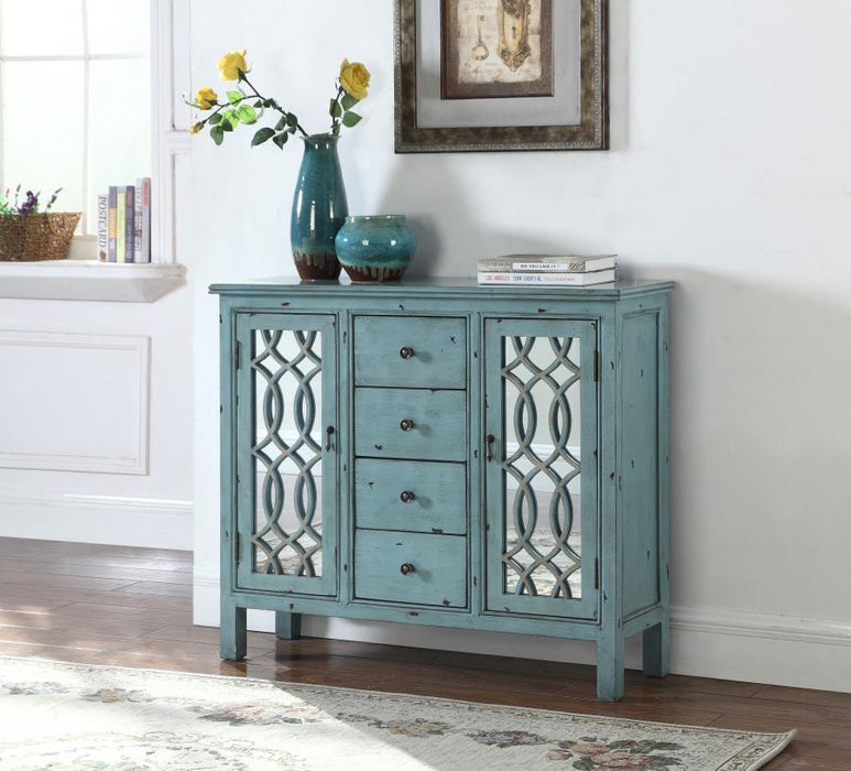 Rue - 4-Drawer Wood Trellis Accent Storage Cabinet - Blue - Simple Home Plus