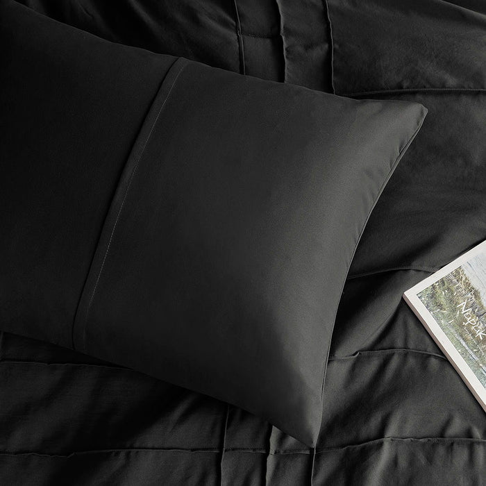 Porter - Twin/Twin Long Soft Washed Pleated Comforter Set - Black - Simple Home Plus