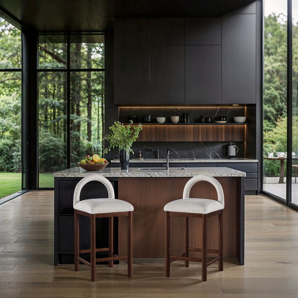 Conrad - Linen Counter Stool With Brown Legs