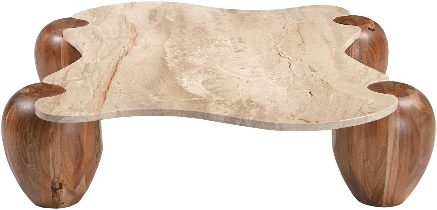 Liona - Marble And Acacia Wood Coffee Table - Simple Home Plus