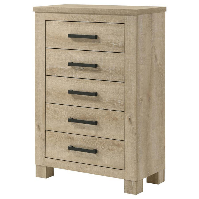 Oakglen - 5-Drawer Bedroom Chest Of Drawers - Weathered Oak - Simple Home Plus