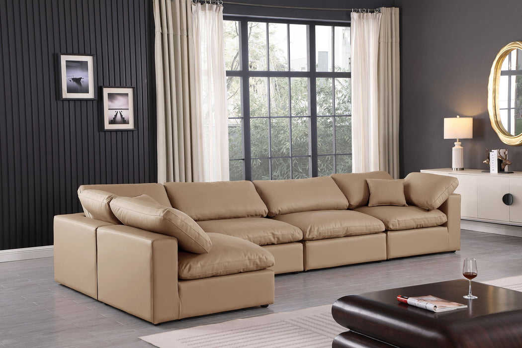 Comfy - 5 Piece Faux Leather Modular Sectional - Tan - Simple Home Plus